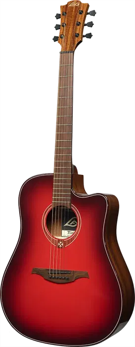 LAG Guitarra Acústica Electroacústica Dreadnought A/E Cutaway Edición Limitada Red Burst