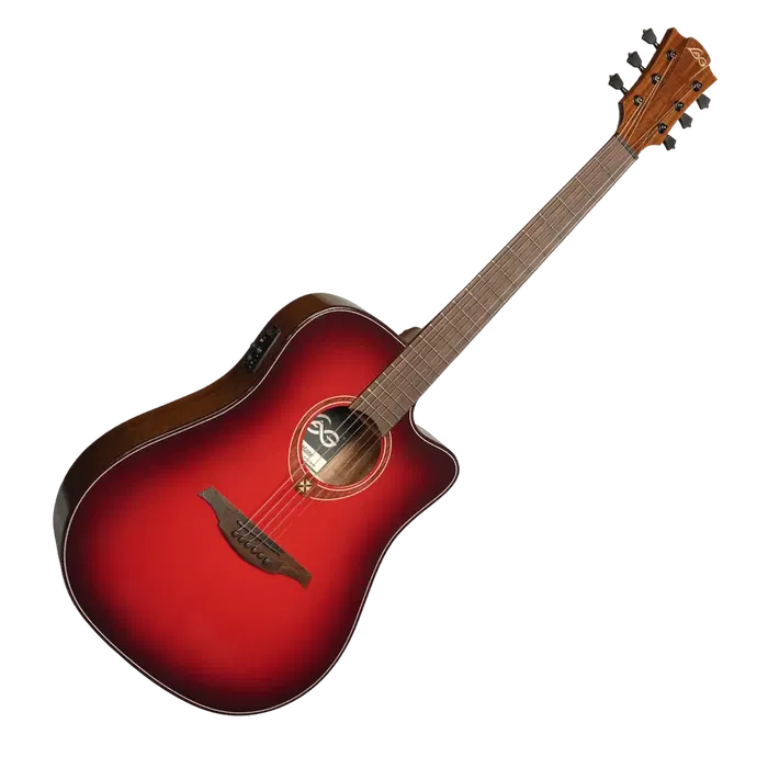 LAG Guitarra Acústica Electroacústica Dreadnought A/E Cutaway Edición Limitada Red Burst