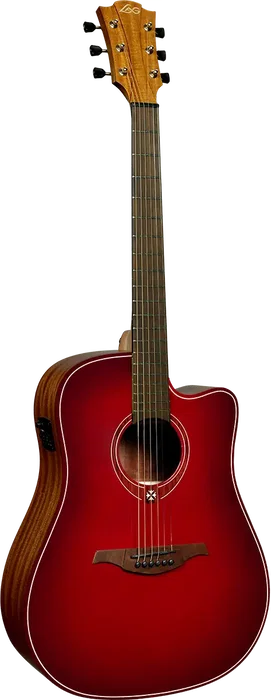 LAG Guitarra Acústica Electroacústica Dreadnought A/E Cutaway Edición Limitada Red Burst