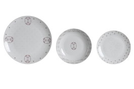 DKD Home Decor Set de Vajilla Pixel Love 18 Piezas Rosa y Blanco