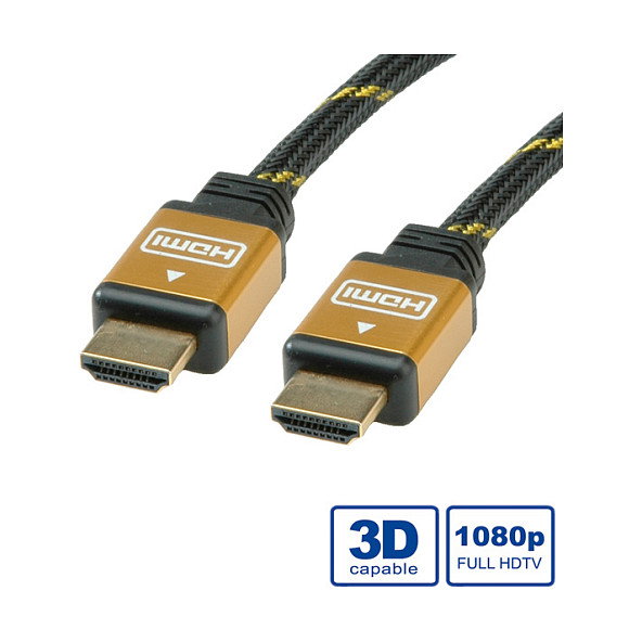 ROLINE Cable HDMI 11.04.5510 High Speed 20m con Ethernet, Chapado en Oro, Negro, Soporta 1080p