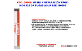 Masilla de reparación epoxi N-30 125 g para fugas de agua