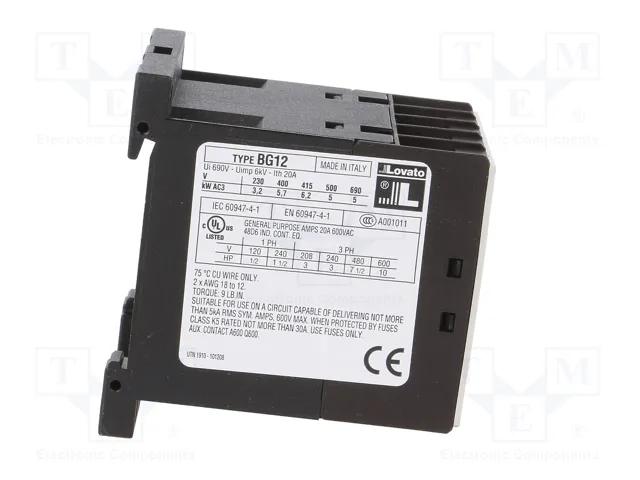 LOVATO ELECTRIC Contactor BG 3-polar 12A 24VAC