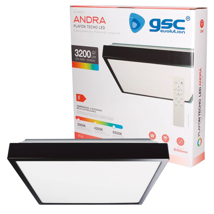 GSC Evolution Plafón de techo LED Andra cuadrado 30W Negro GSC Evolution Plafón de techo LED Andra cuadrado 30W Negro