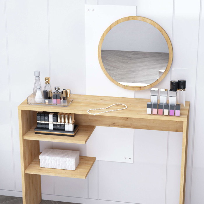 Hanah Home Mesa de Maquillaje Dali White Zafiro y Blanco 96x130x29.6cm con Espejo 44cm