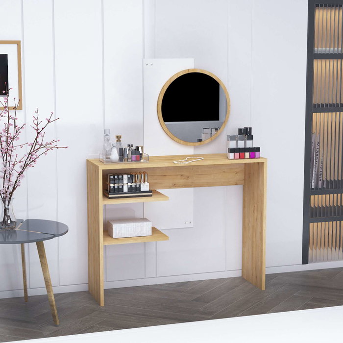 Hanah Home Mesa de Maquillaje Dali White Zafiro y Blanco 96x130x29.6cm con Espejo 44cm