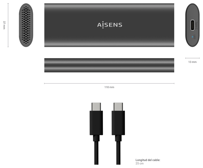 Aisens ASM2-015GR Caja Externa M.2 SATA/NVMe Gris Aisens ASM2-015GR Caja Externa M.2 SATA/NVMe Gris