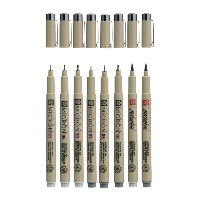 Sakura Set de puntafinas Pigma Micron, 8 rotuladores, Gris Frío Claro y Gris Frío