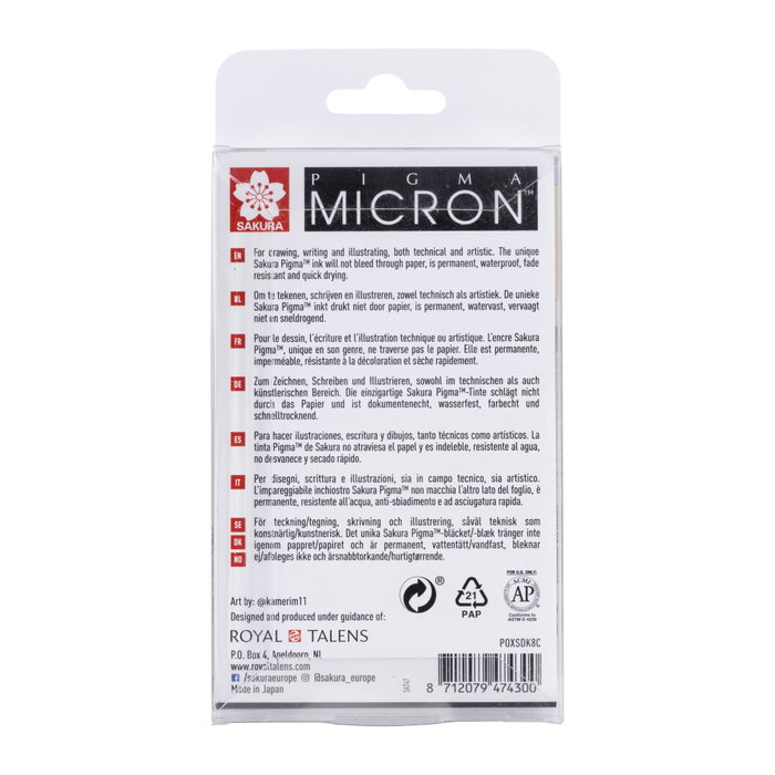 Sakura Set de puntafinas Pigma Micron, 8 rotuladores, Gris Frío Claro y Gris Frío