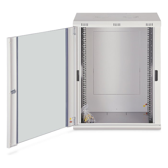 Digitus Bastidor Rack Pared DN-16U - Serie Dynamic-N 600x450 mm (16U, 60 kg, 19", Puertas de Cristal y Acero, Gestión de Cables, IP20, para Montaje)
