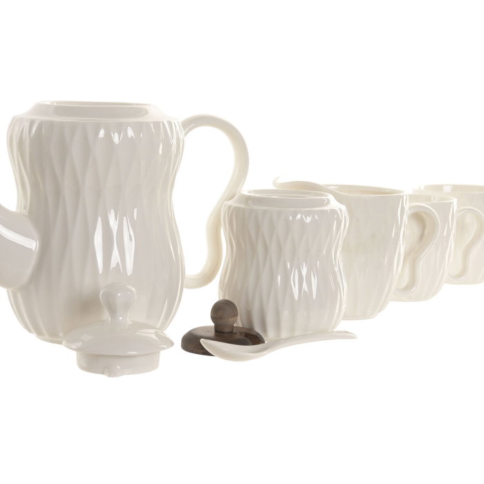 DKD Home Decor Set de Café de 6 Piezas de Porcelana y Bambú Blanco DKD Home Decor Set de Café de 6 Piezas de Porcelana y Bambú Blanco