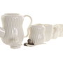 DKD Home Decor Set de Café de 6 Piezas de Porcelana y Bambú Blanco
