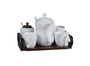 DKD Home Decor Set de Café de 6 Piezas de Porcelana y Bambú Blanco