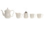 DKD Home Decor Tazas de Café Porcelana Bambú Blanco Marrón Oscuro 20 x 19 x 28 cm Set de 6