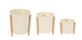 DKD Home Decor Set de 3 Maceteros de Metal y Madera Crema