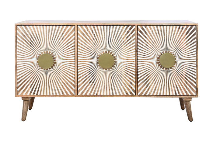 DKD Home Decor Sunny 23 Aparador Blanco Natural Mango 3 Puertas 45 x 80 x 145 cm Hecho a Mano