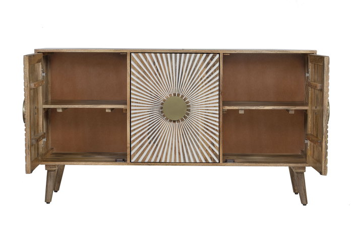 DKD Home Decor Sunny 23 Aparador Blanco Natural Mango 3 Puertas 45 x 80 x 145 cm Hecho a Mano