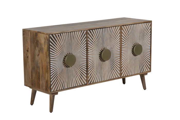 DKD Home Decor Sunny 23 Aparador Blanco Natural Mango 3 Puertas 45 x 80 x 145 cm Hecho a Mano
