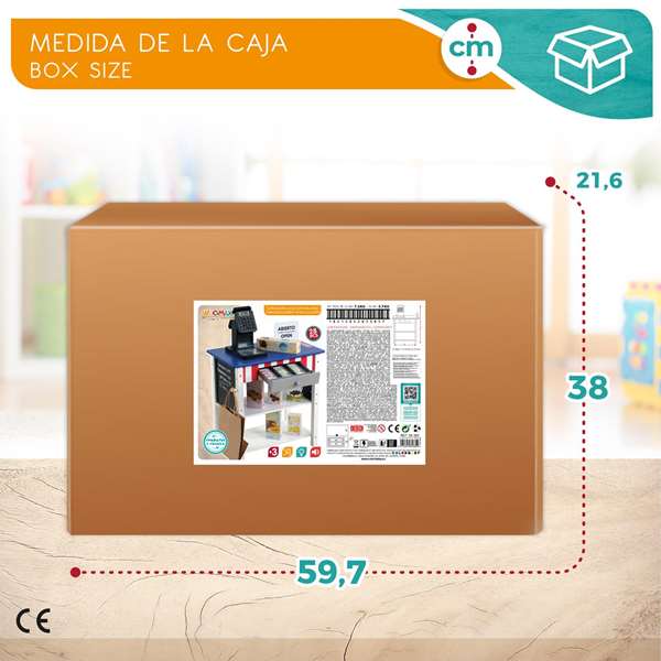 Woomax Supermercado de Madera con 25 Accesorios y Caja Registradora Eléctrica 48x30xh70 cm
