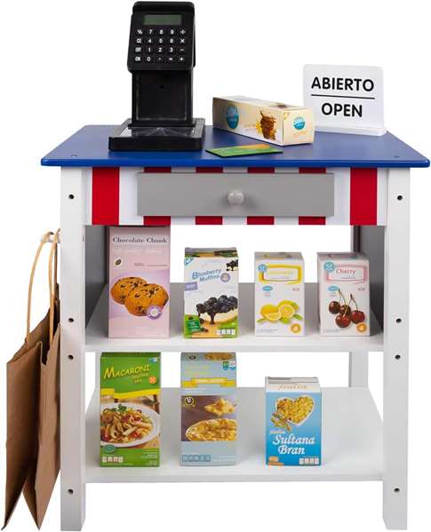 WOOMAX Supermercado de madera con accesorios y caja registradora WOOMAX Supermercado de madera con accesorios y caja registradora