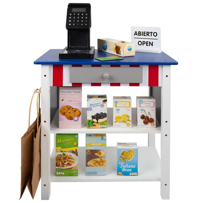 Color Baby Supermercado de madera Woomax con 25 accesorios y caja registradora eléctrica