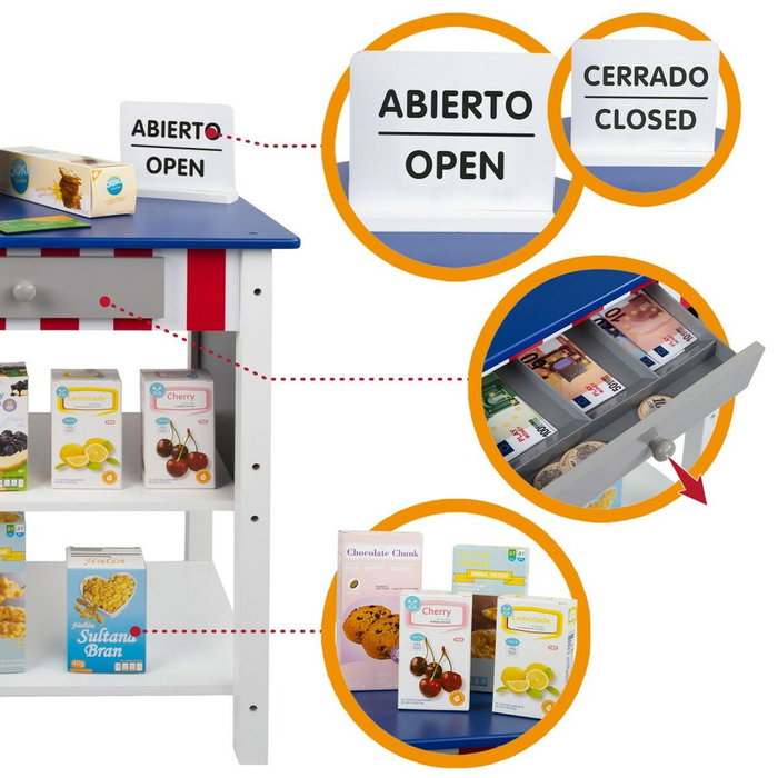 Color Baby Supermercado de madera Woomax con 25 accesorios y caja registradora eléctrica