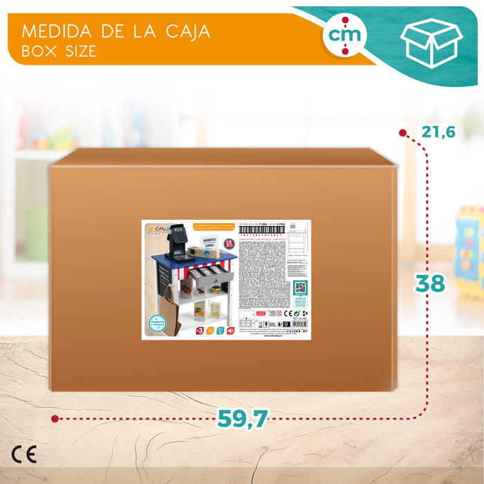 WOOMAX Supermercado de madera con accesorios y caja registradora WOOMAX Supermercado de madera con accesorios y caja registradora