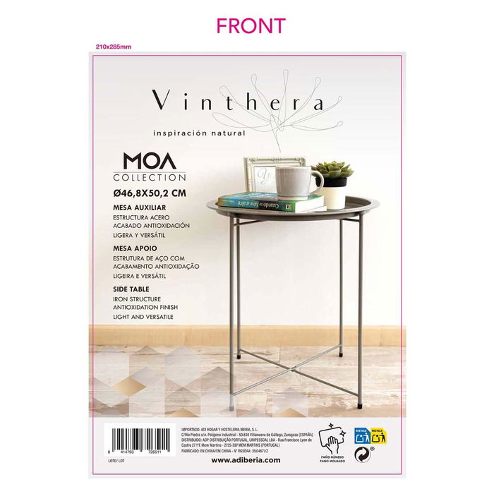 Mesa Auxiliar Acero Moa Vinthera 46,80x46,80x50,20 cm (6 Unidades)