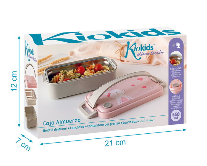 KioKids Dolci Amici Caja Almuerzo Acero Inoxidable Conejo Rosa 550 ml