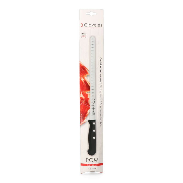 3 Claveles Cuchillo Jamonero Alveolado Flex 29 cm Acero Inox Mango Pom