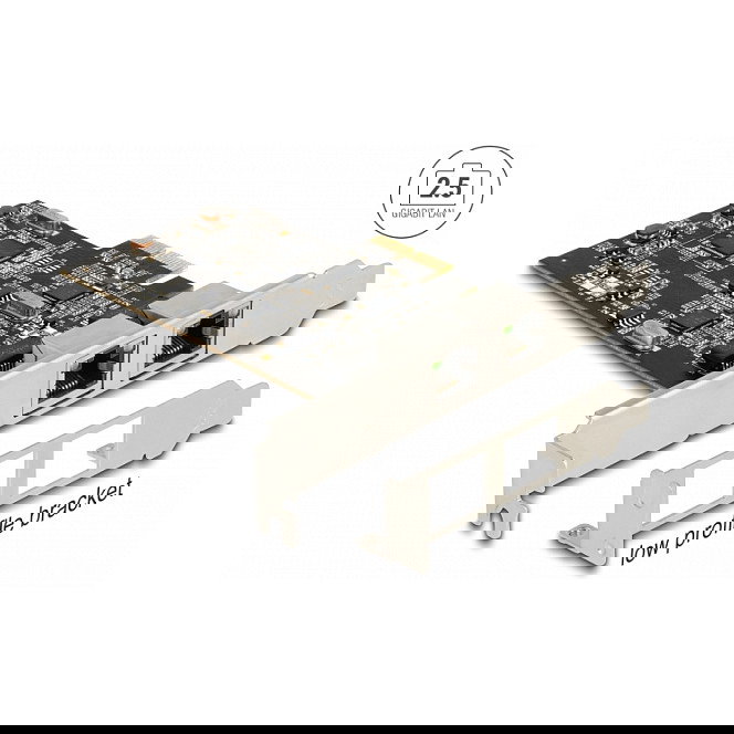 DeLOCK Tarjeta de Red PCI Express Intel I225-V 2,5 Gigabit Ethernet, 2 Puertos RJ45, 2500 Mbit/s, Low-Profile, para Windows 10/11 y Linux