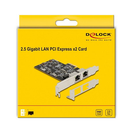 DeLOCK Tarjeta de Red PCI Express Intel I225-V 2,5 Gigabit Ethernet, 2 Puertos RJ45, 2500 Mbit/s, Low-Profile, para Windows 10/11 y Linux