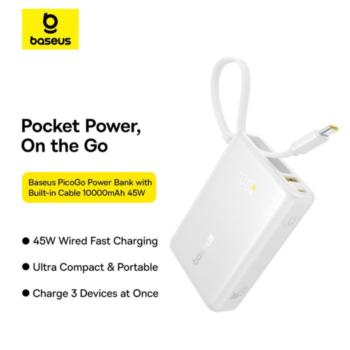 Baseus PicoGo Digital Display Power Bank 10000mAh 45W blanco