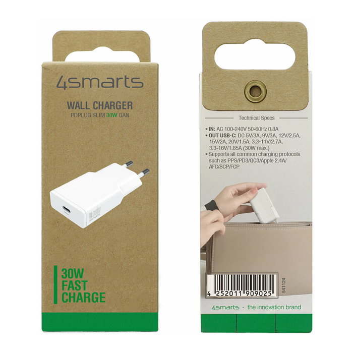 4smarts Cargador PDPlug Slim 30W GaN 1C Blanco 541124