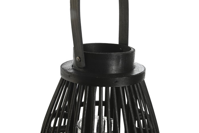 DKD Home Decor Portavelas de Ratán y Cristal Negro, Set de 4 DKD Home Decor Portavelas de Ratán y Cristal Negro, Set de 4