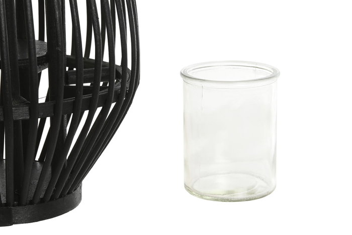 DKD Home Decor Portavelas de Ratán y Cristal Negro, Set de 4 DKD Home Decor Portavelas de Ratán y Cristal Negro, Set de 4