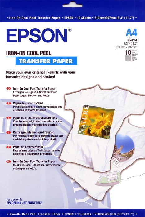 Epson Papel de transferencia térmica Iron-on A4, 10 hojas, S041154