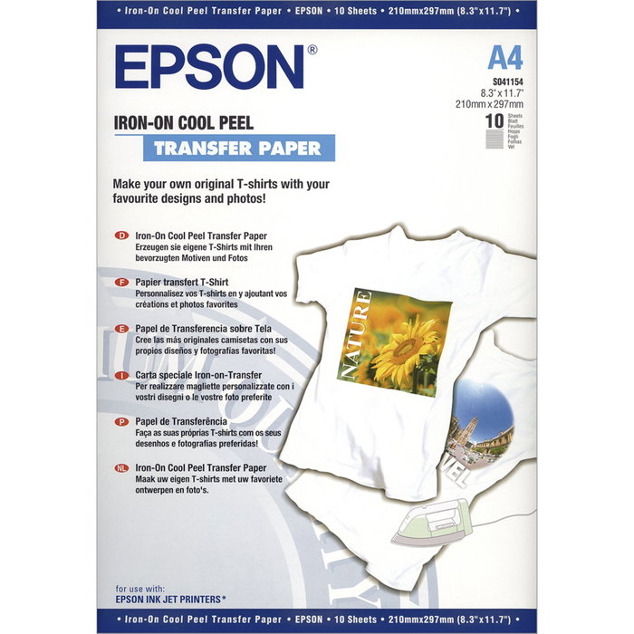 Epson Papel de transferencia térmica para camisetas A4, 10 hojas, S041154
