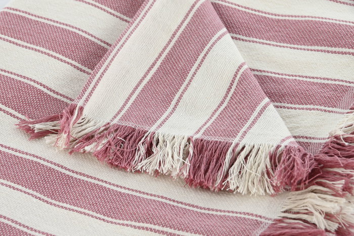 DKD Home Decor Plaid Rosa Crudo 250 x 150 cm Algodon Reciclado Poliester Hecho a Mano