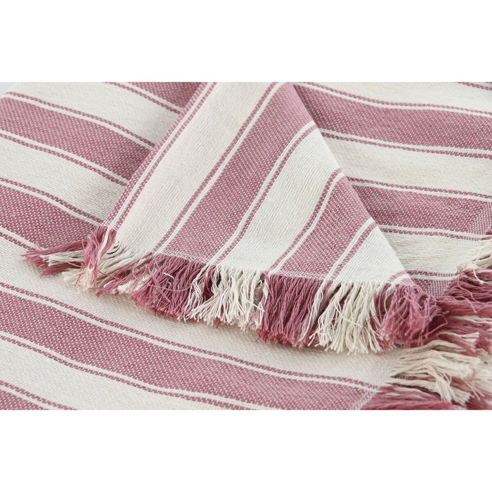 DKD Home Decor Plaid de Rayas Rosa y Crudo 150x250 cm