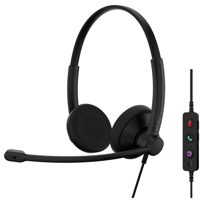 EPOS Impact 100 MS Auriculares Stereo USB-C/USB-A para Oficina y Microsoft Teams, Cancelación de Ruido de Micrófono, Diadema Supraaural Negra, 76 g