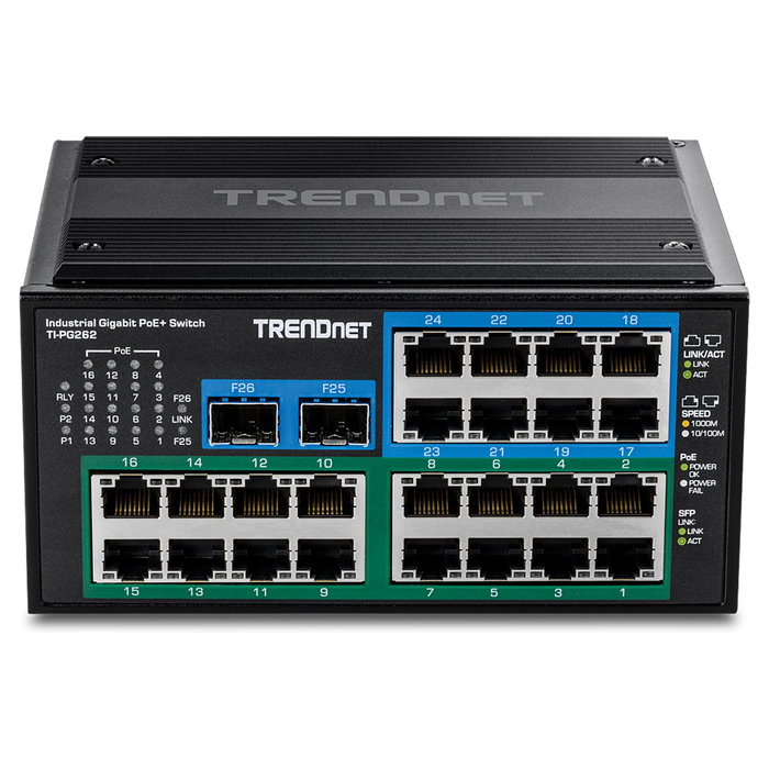 TRENDnet TI-PG262 Switch Industrial 26-Ports Gigabit PoE+ No Administrado Montaje en Carril DIN