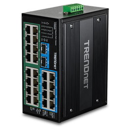 TRENDnet Switch Industrial Gigabit PoE+ 26 Puertos TI-PG262 con Montaje en Carril DIN, Conmutador Enchufe Industrial