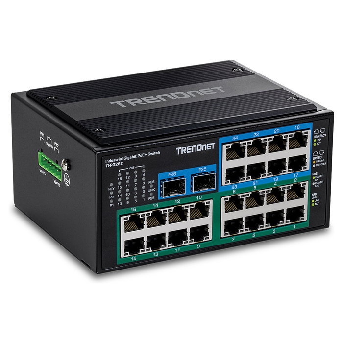 TRENDnet TI-PG262 Switch Industrial 26-Ports Gigabit PoE+ No Administrado Montaje en Carril DIN