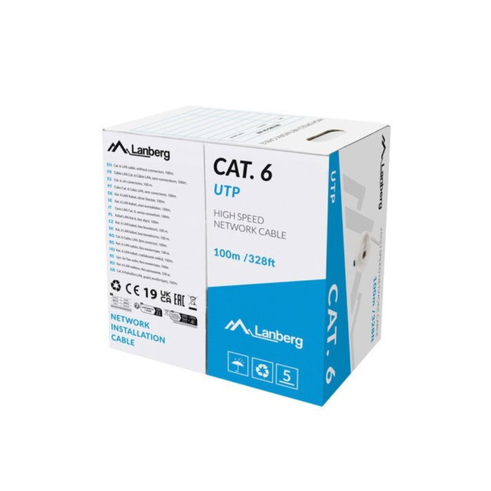 LANBERG Bobina de cable de red Cat6 U/UTP 100 m Gris LCU6-11CU-0100-S