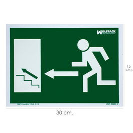 WOLFPACK LINEA PROFESIONAL Señal Fluorescente Salida Escalera Izquierda Arriba 21 x 30 cm