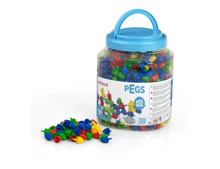 Miniland Juego de pegs en bote de 1300 piezas de 15 mm