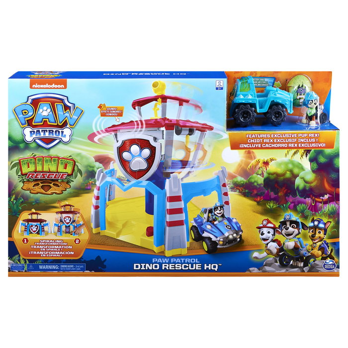 Spin Master Paw Patrol Dino Rescue HQ Escenario, Incluye Base Vehículo y Figura Rex Welpen, con Sonidos, Juguete para Niños 3+ Años