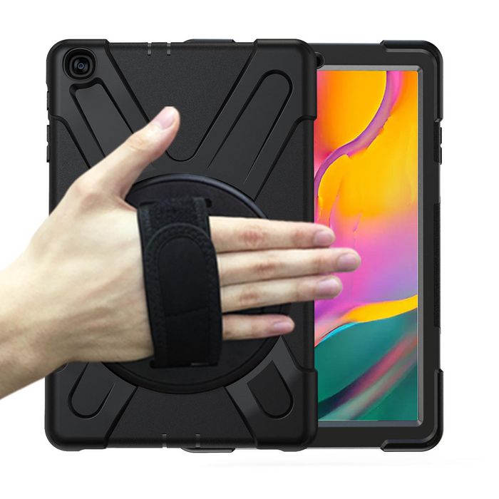 eSTUFF Funda Antichoque Defender para Samsung Galaxy Tab A 10.1 (2019) AUSTIN - Negro, con correa y soporte giratorio 360°, sin protector de pantalla