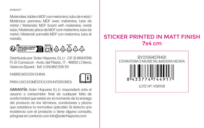 Moblekit Estantería Astrid 3 Niveles Metal-Madera Negra Moblekit Estantería Astrid 3 Niveles Metal-Madera Negra